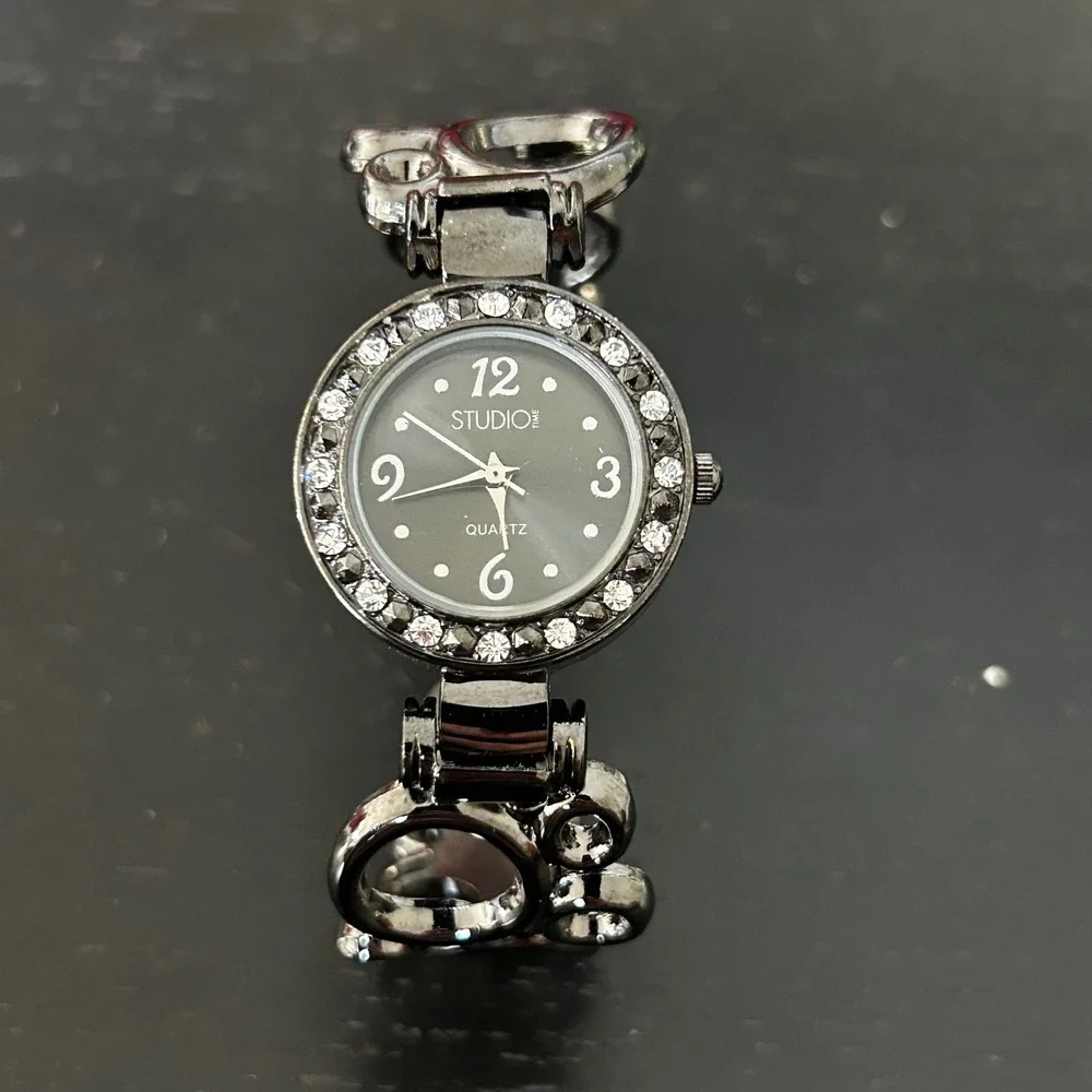 Studio Time Womens Quartz Watch Gunmetal Rhinestone Bangle‎ Bracelet STD1024T